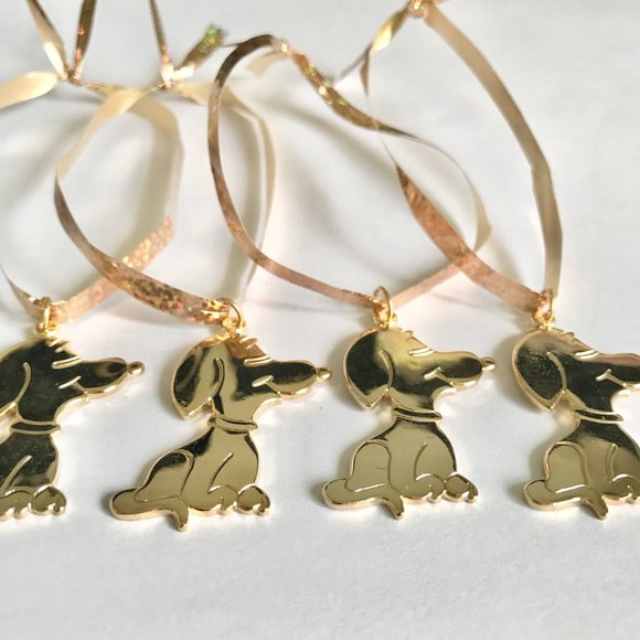Vintage Snoopy Christmas Tree Ornaments Gold Tone Metal Set of 4 Dog Peanuts - Picture 6 of 9
